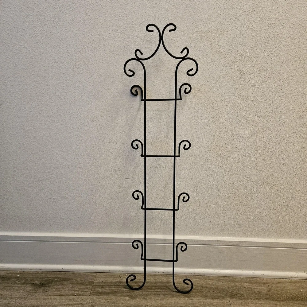 Vintage Black Metal Plate Rack: 4-Tier European Cottage Kitchen Decor